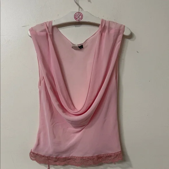 Wet Seal Pink Draped Lace Hem Tank Y2K - Picture 1 of 2